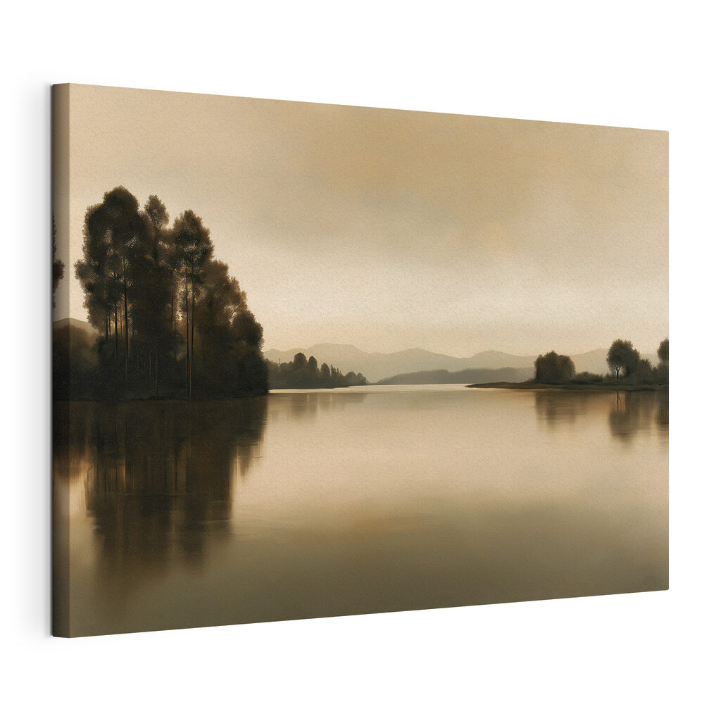 Arbres sombres en miroir, toile tendue et bord enveloppé