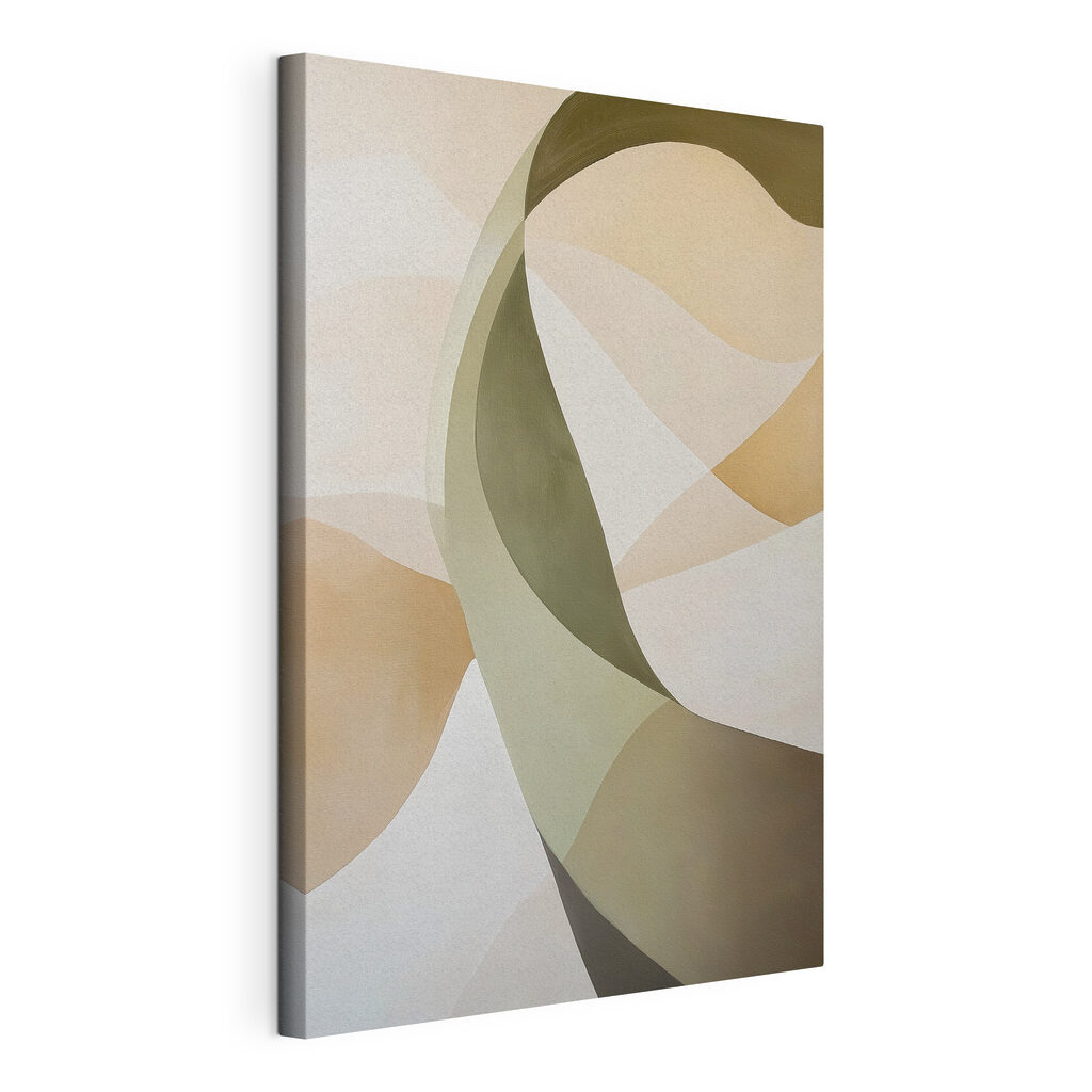 Courbes vert olive, toile tendue et bord enveloppé