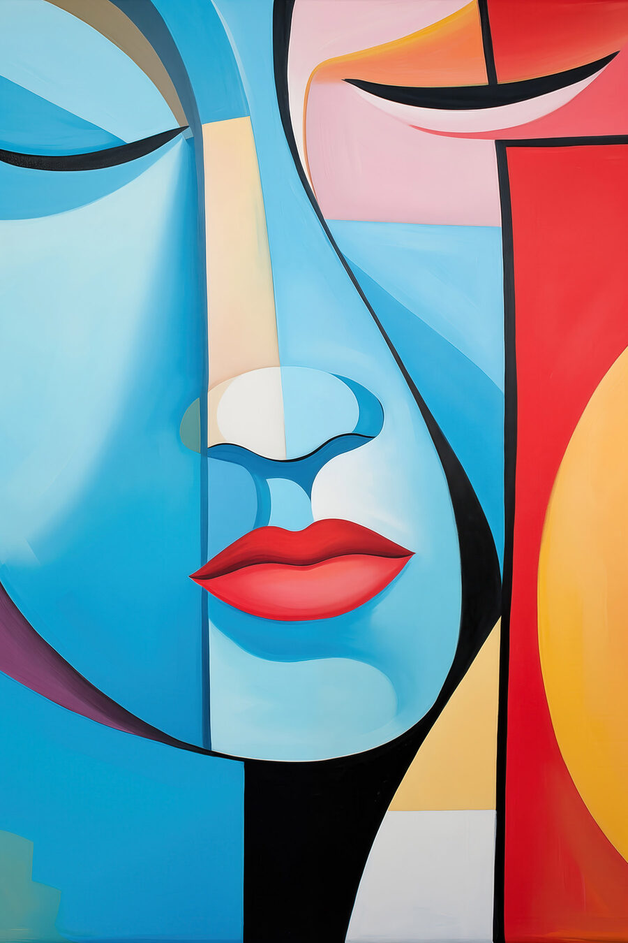 Visage bleu, lèvres rouges — motif complet