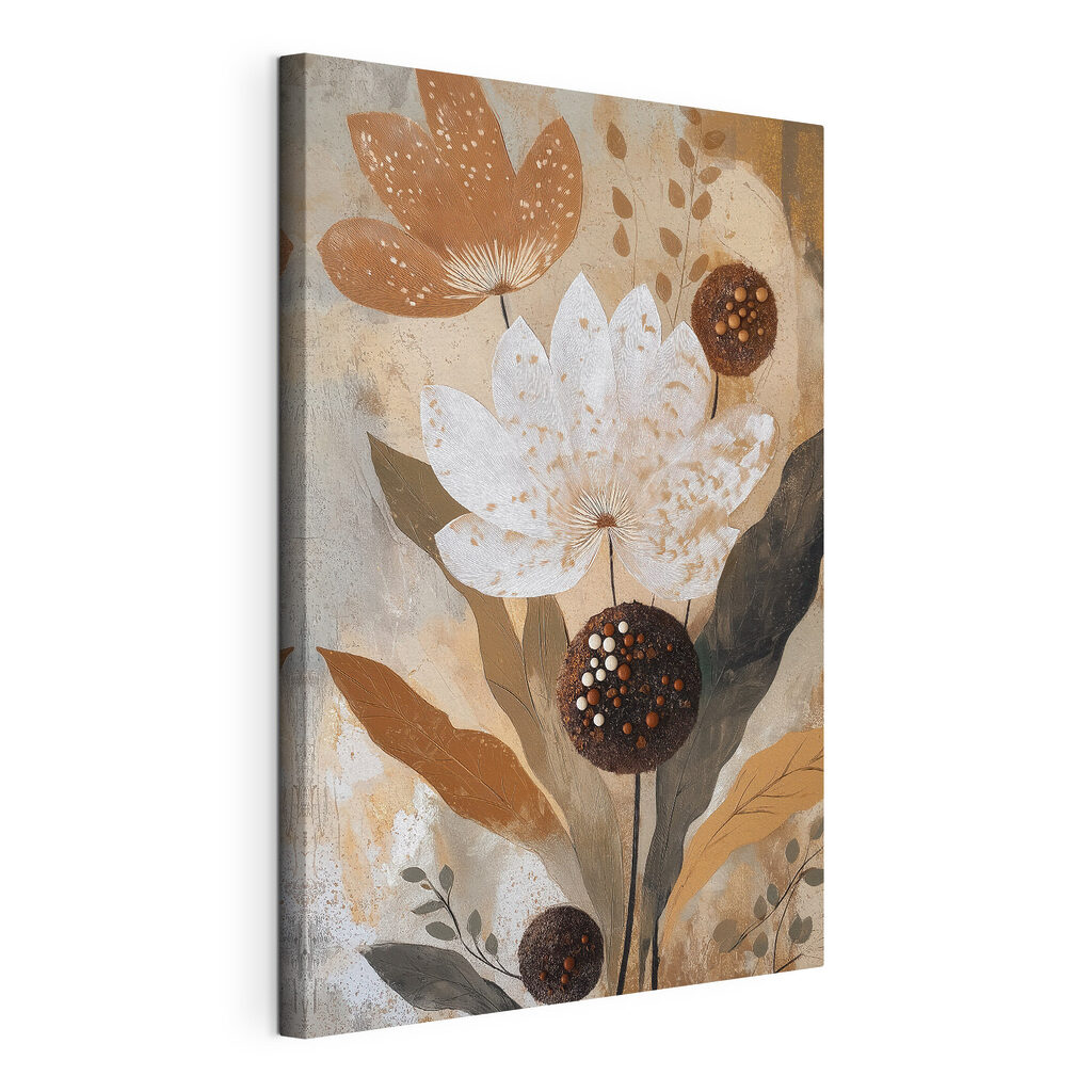 Fleurs aux cœurs pointillés, toile tendue et bord enveloppé