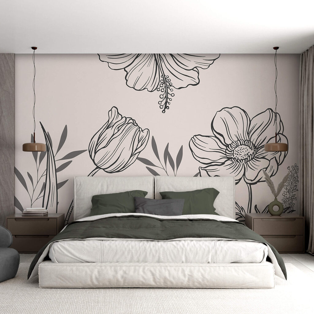 Fleurs au trait délicat dans un intérieur