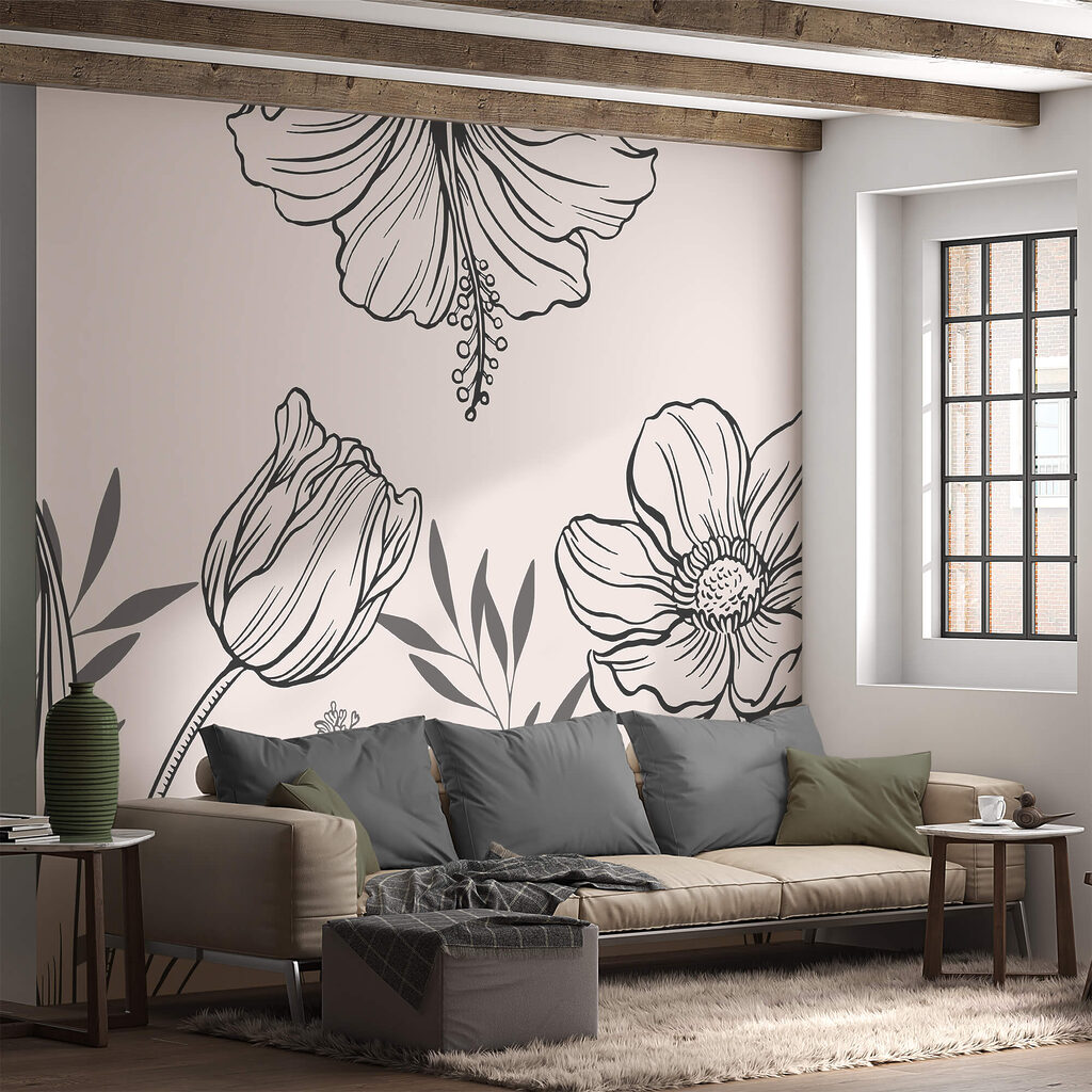 Fleurs au trait délicat dans un intérieur