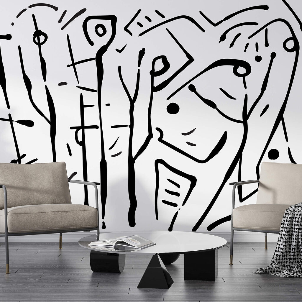 Personnages en traits libres dans un intérieur