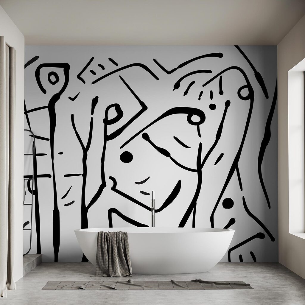 Personnages en traits libres dans un intérieur