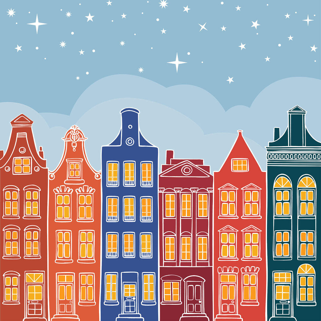 Rangée de maisons colorées — motif complet