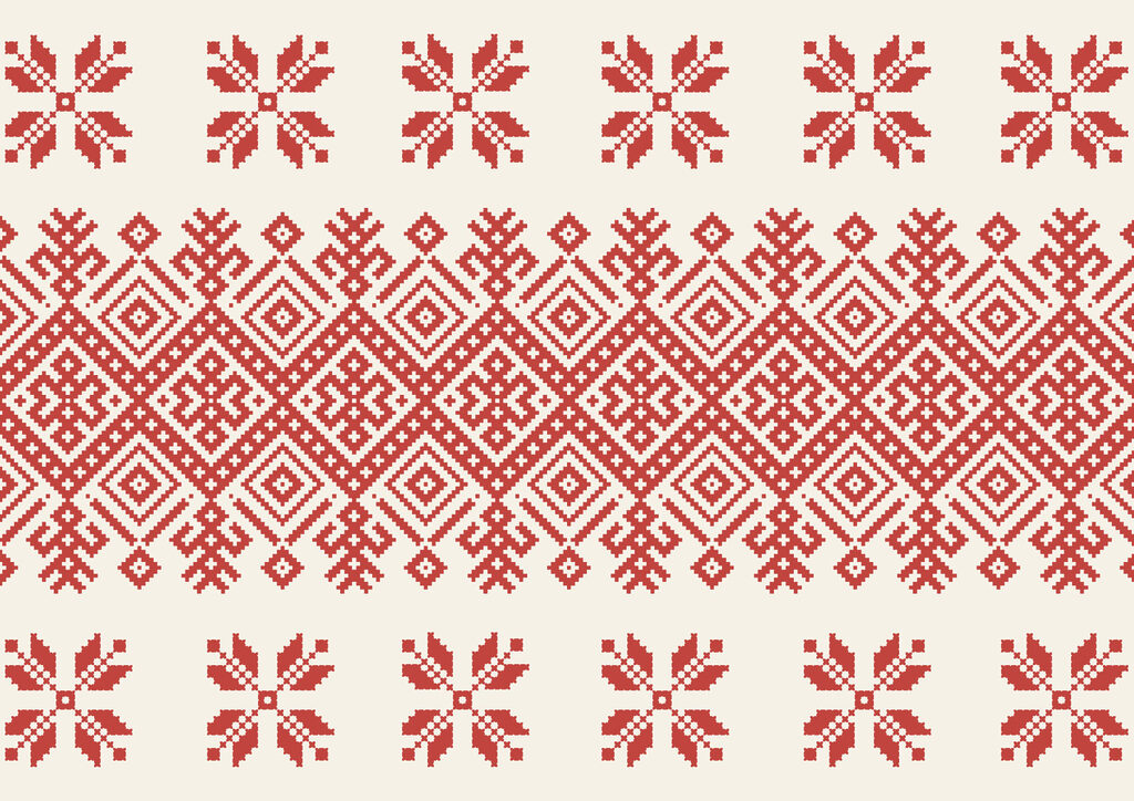 Frise géométrique et fleurettes — motif complet
