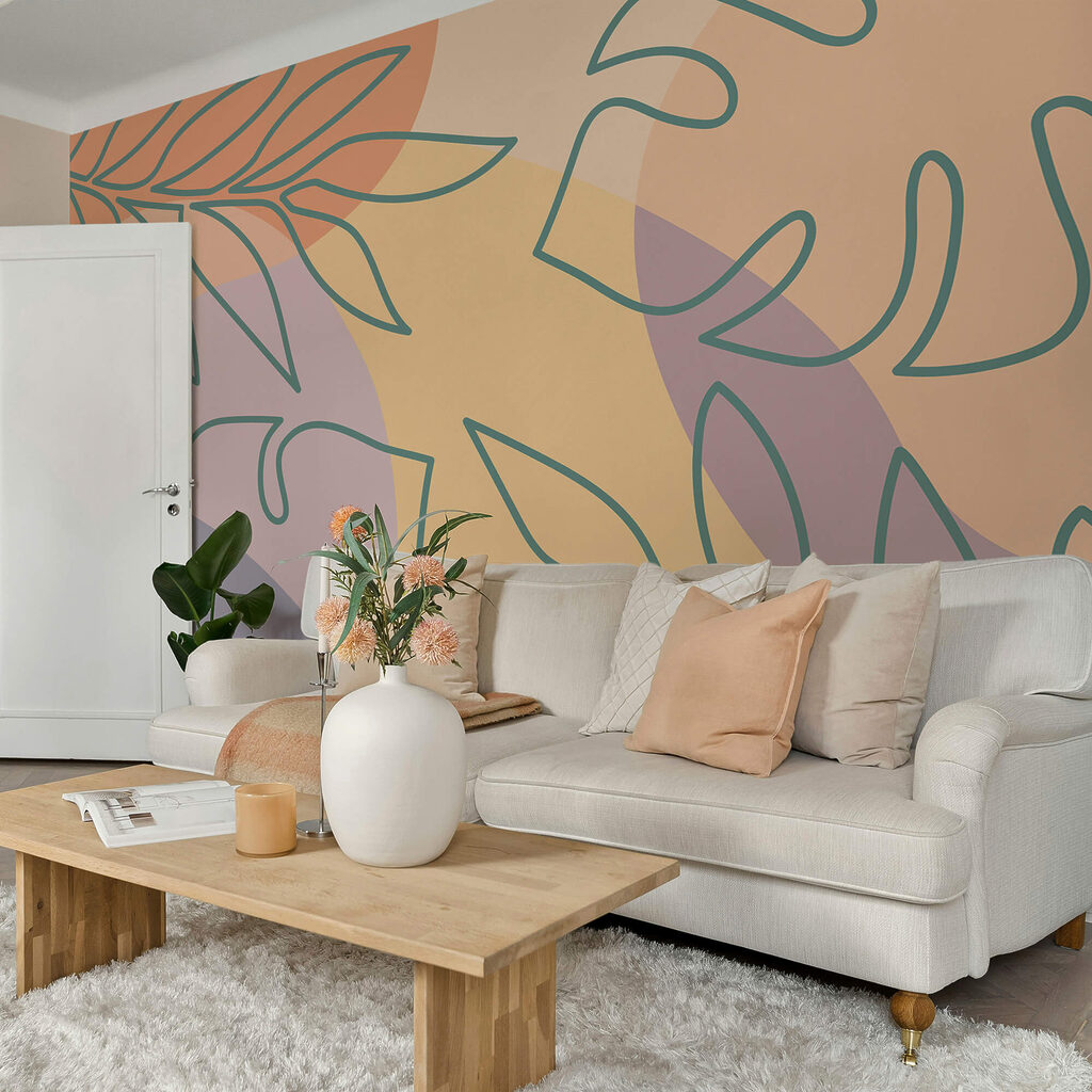Feuilles sur aplats doux — intérieur 1