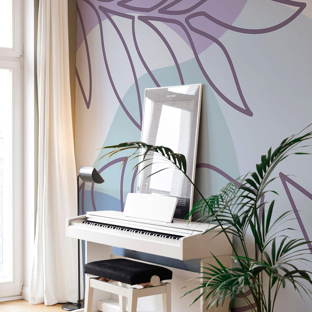 Feuilles sur aplats doux dans un intérieur
