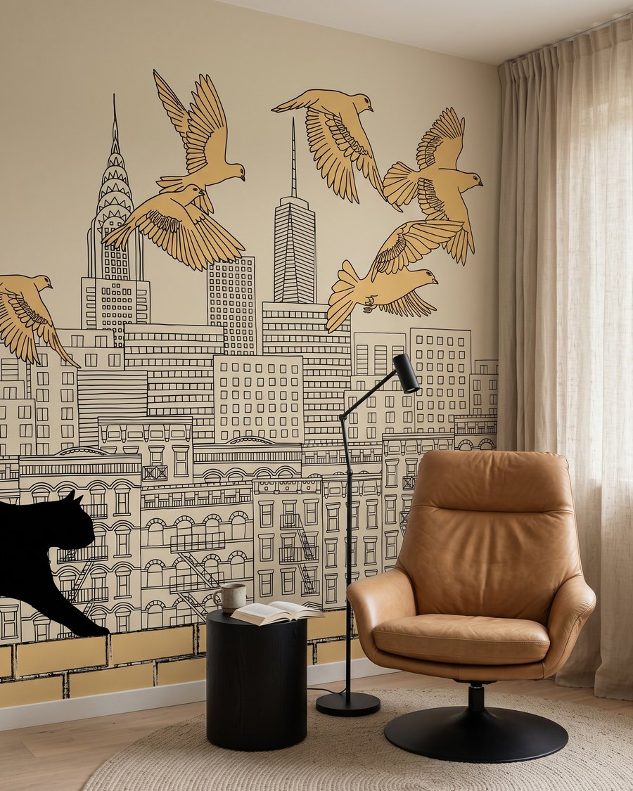 Chat dans la ville dans un intérieur