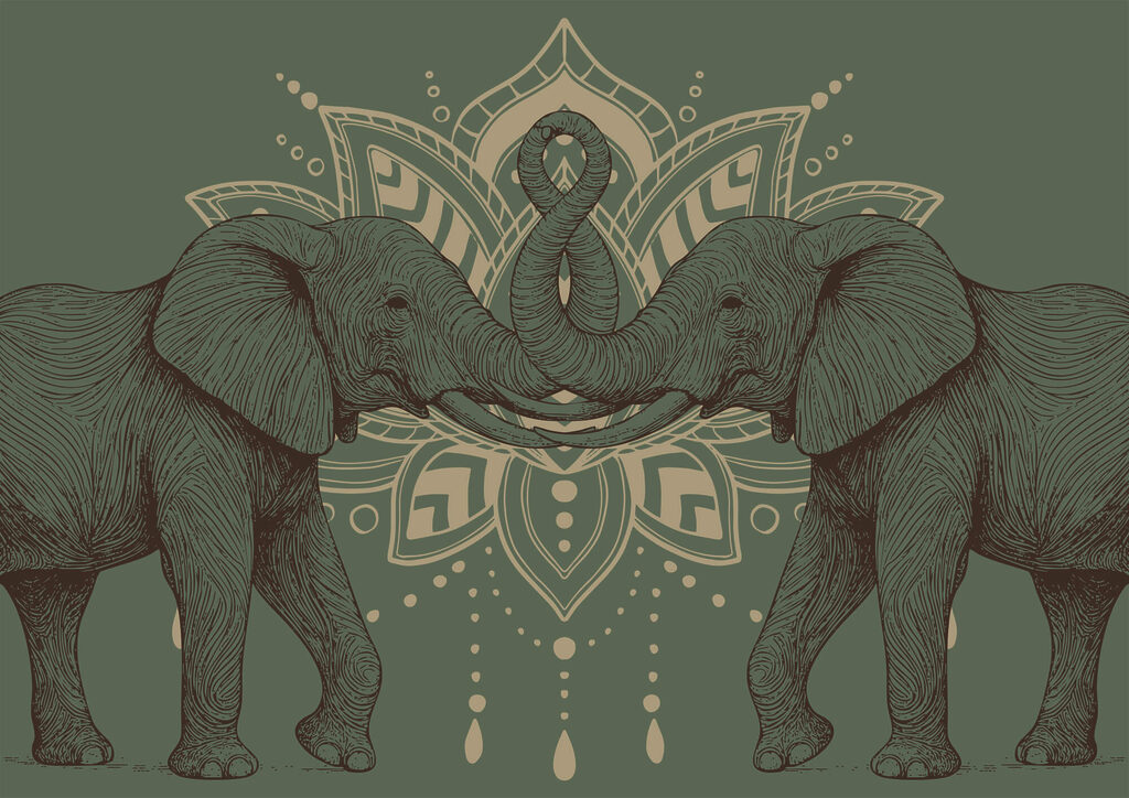 Éléphants trompe contre trompe — motif complet