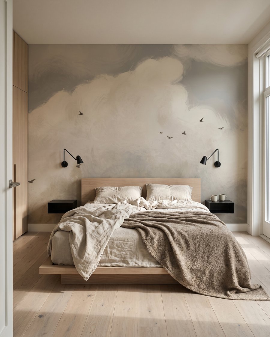 Oiseaux sous les nuages dans un intérieur