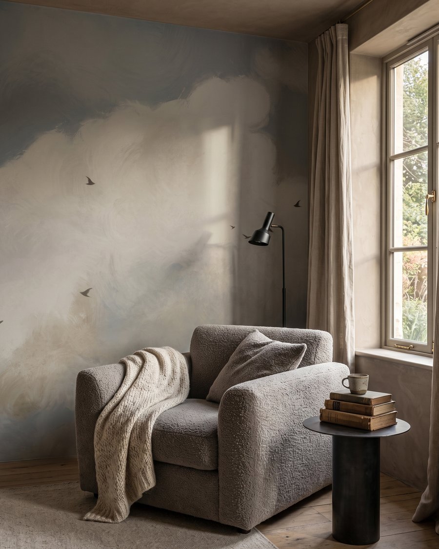 Oiseaux sous les nuages dans un intérieur