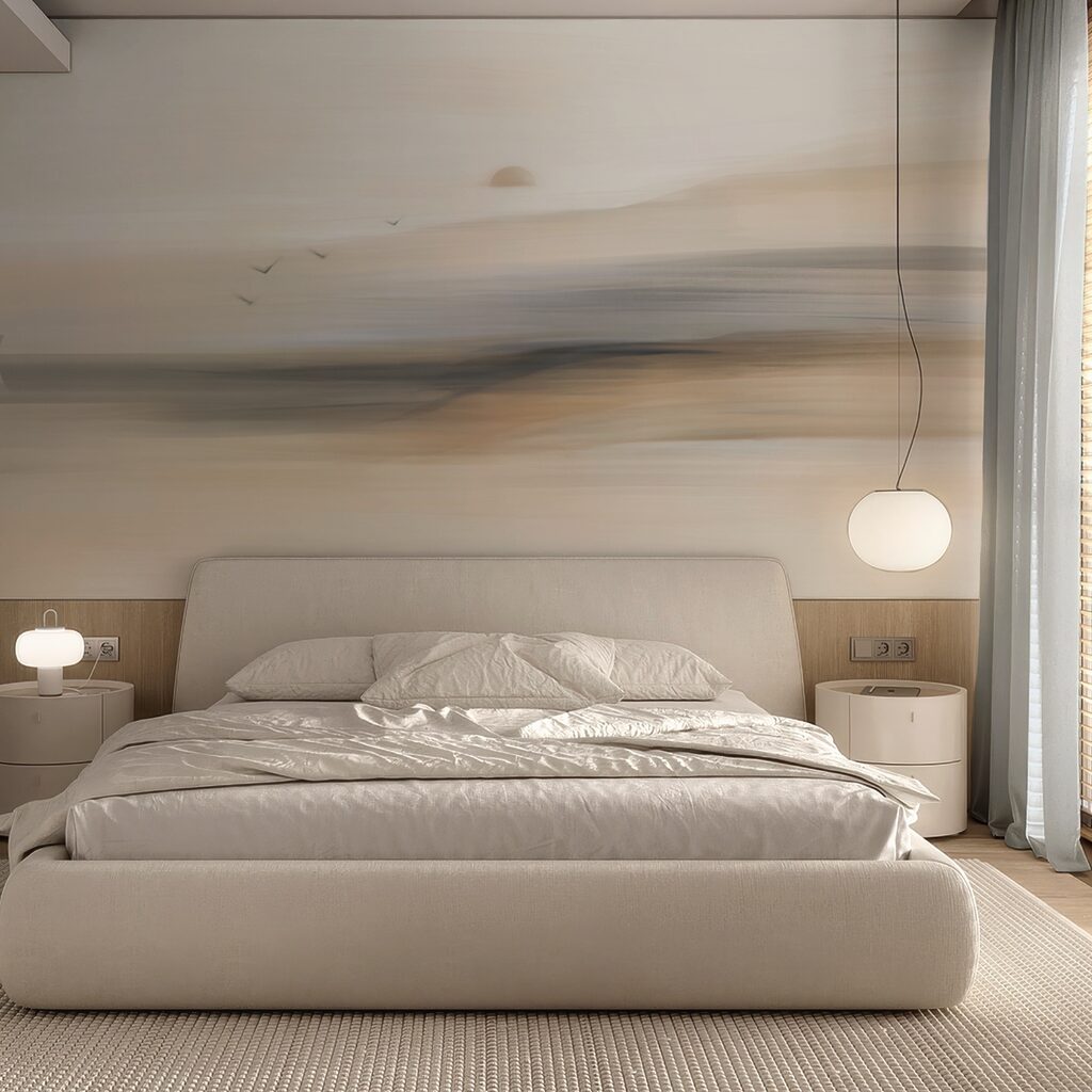 Papier peint derrière le lit dans une chambre
