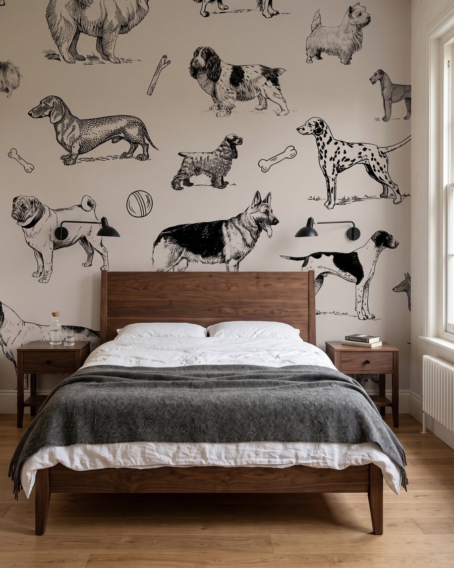Chiens à la plume dans un intérieur