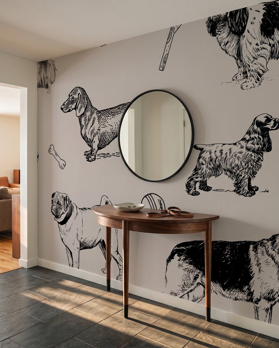 Chiens à la plume dans un intérieur
