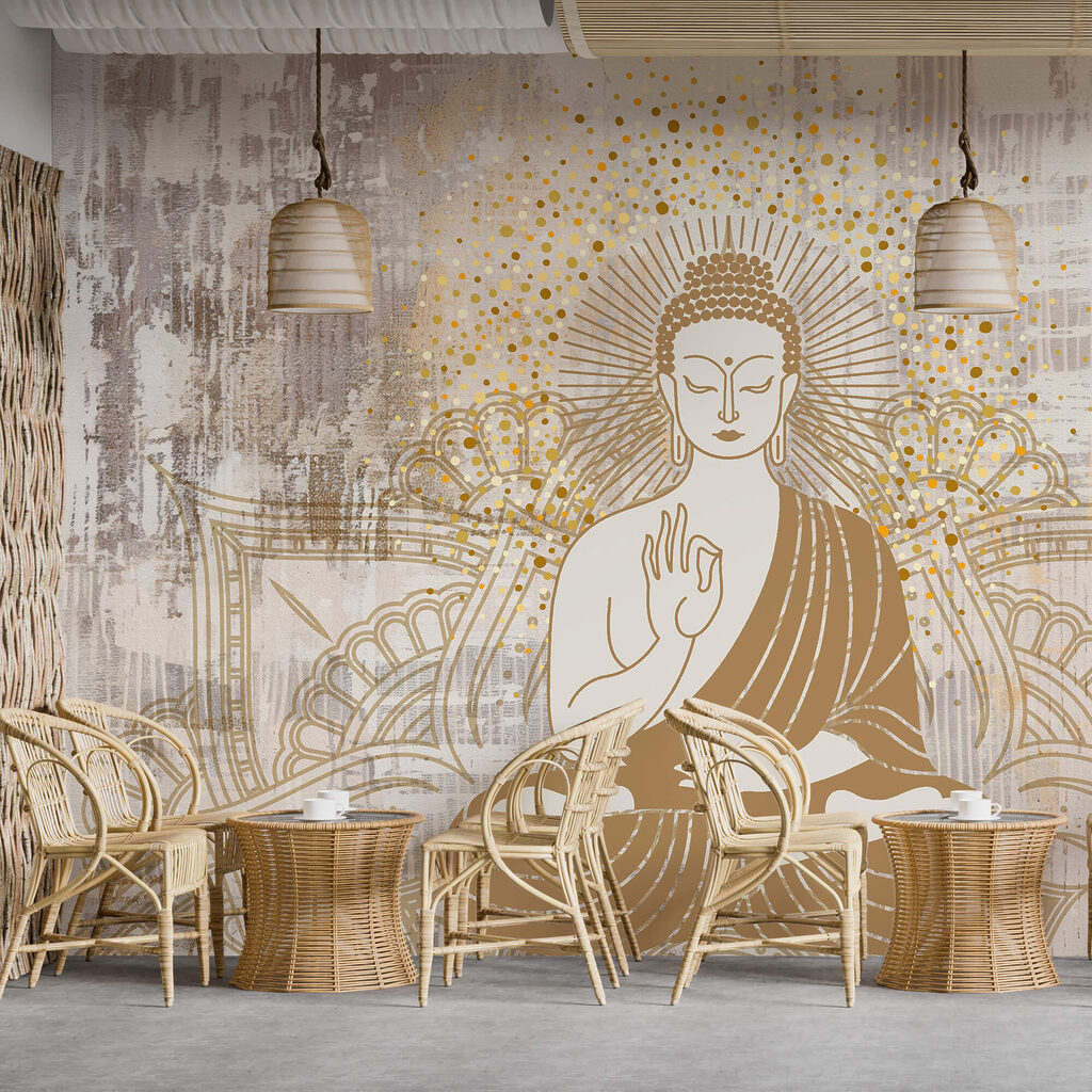 Bouddha aux lignes dorées dans un intérieur