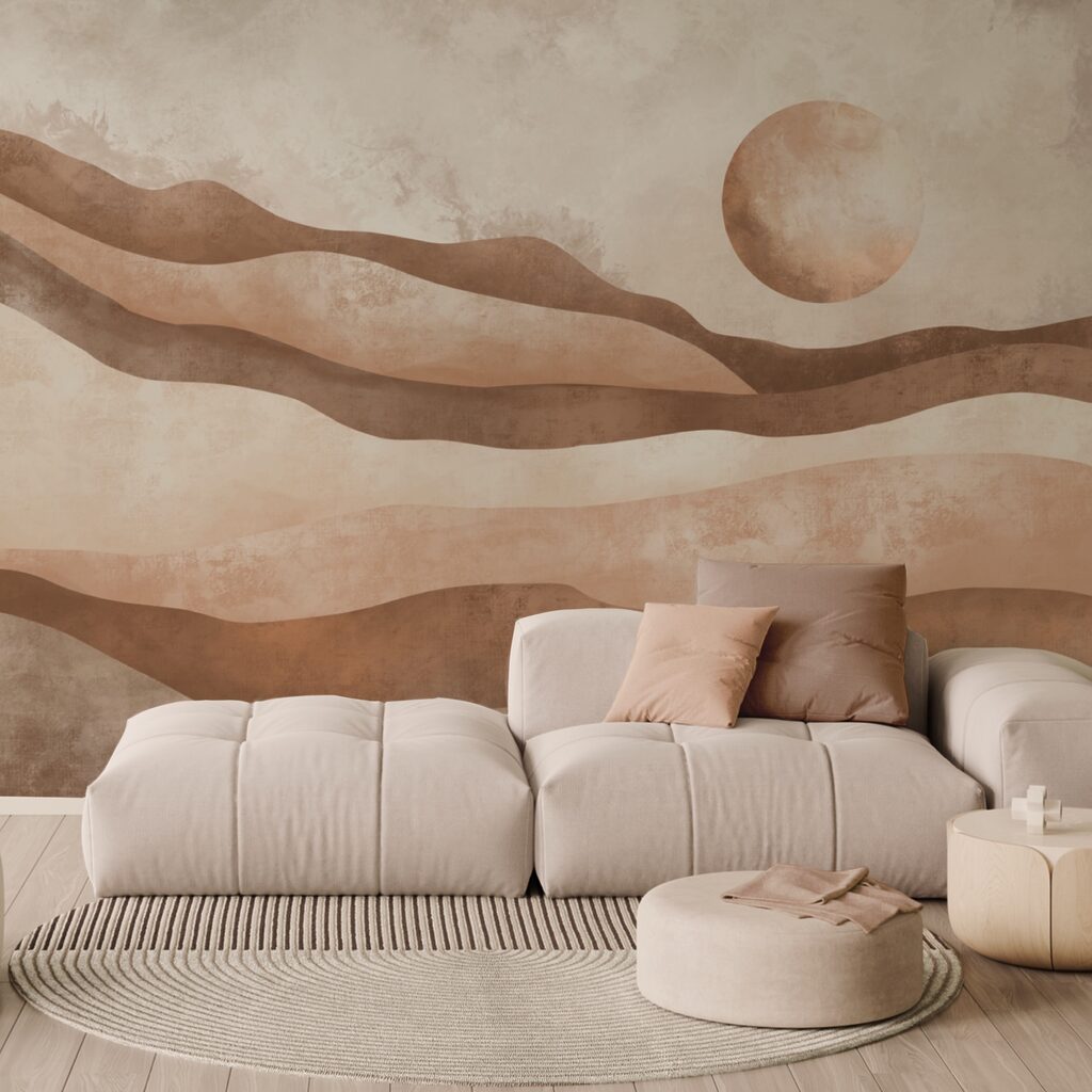 Soleil sur paysage ondulé dans un intérieur