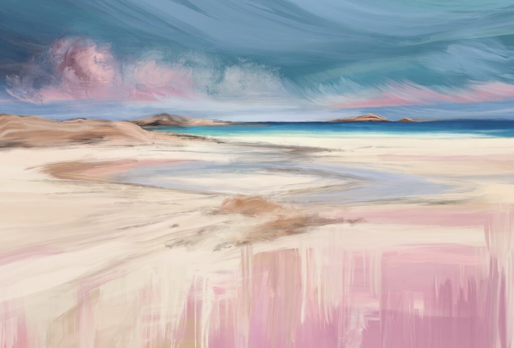Rivage en lumière rose — motif complet
