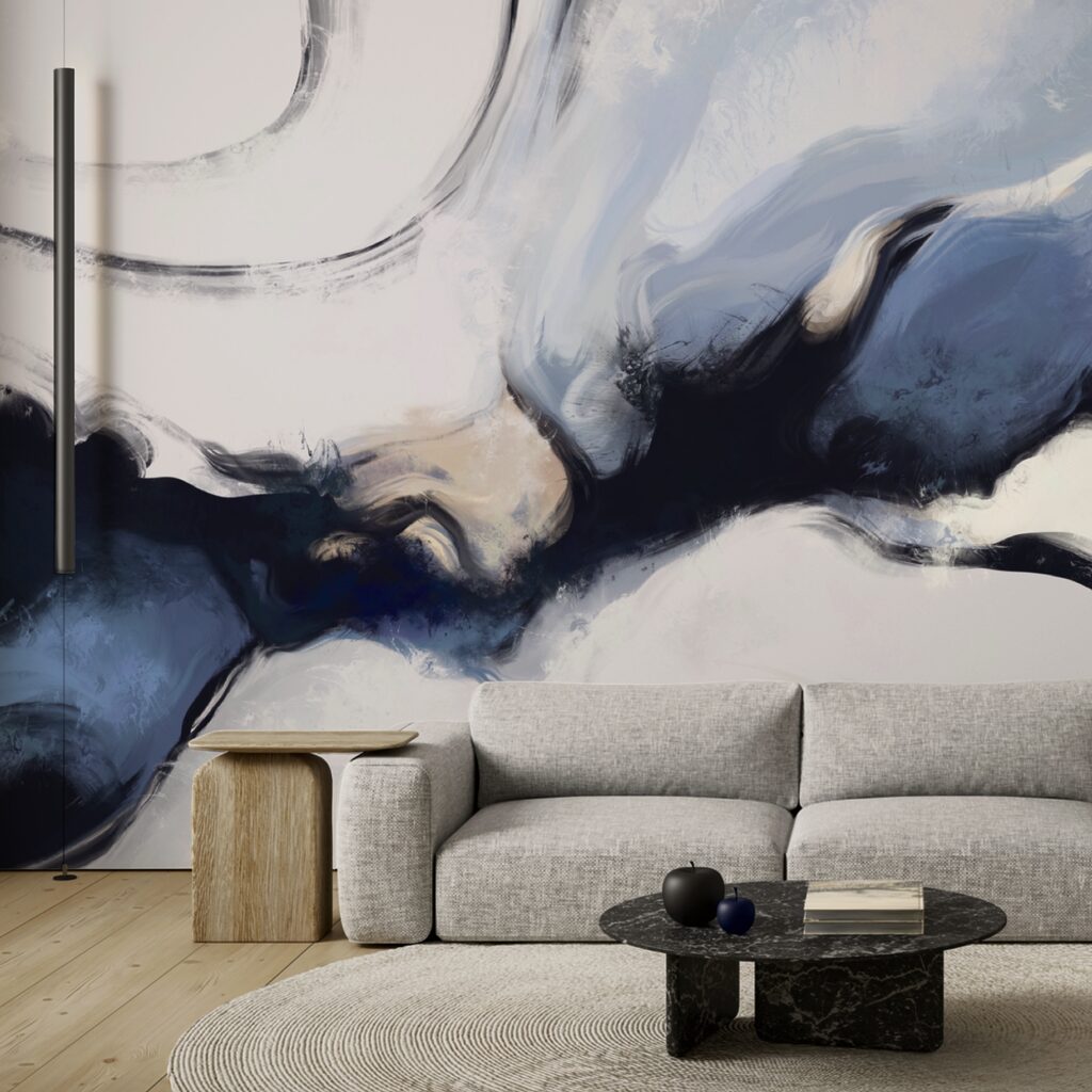 Bleu profond et clarté dans un intérieur