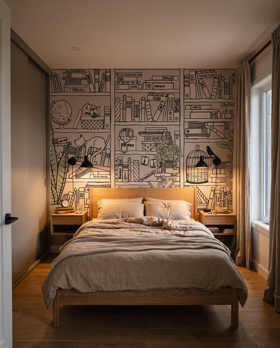 Étagères pleines d’histoires dans un intérieur