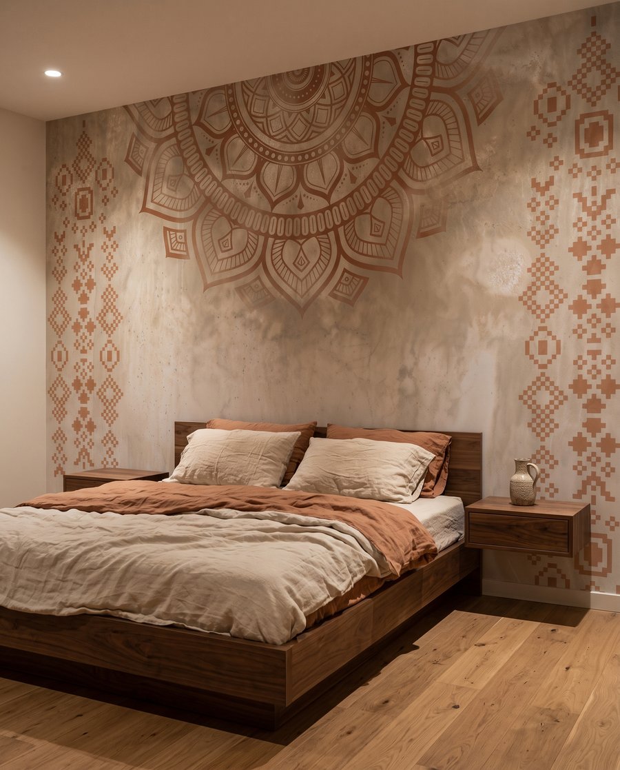 Mandala aux lignes chaudes dans un intérieur