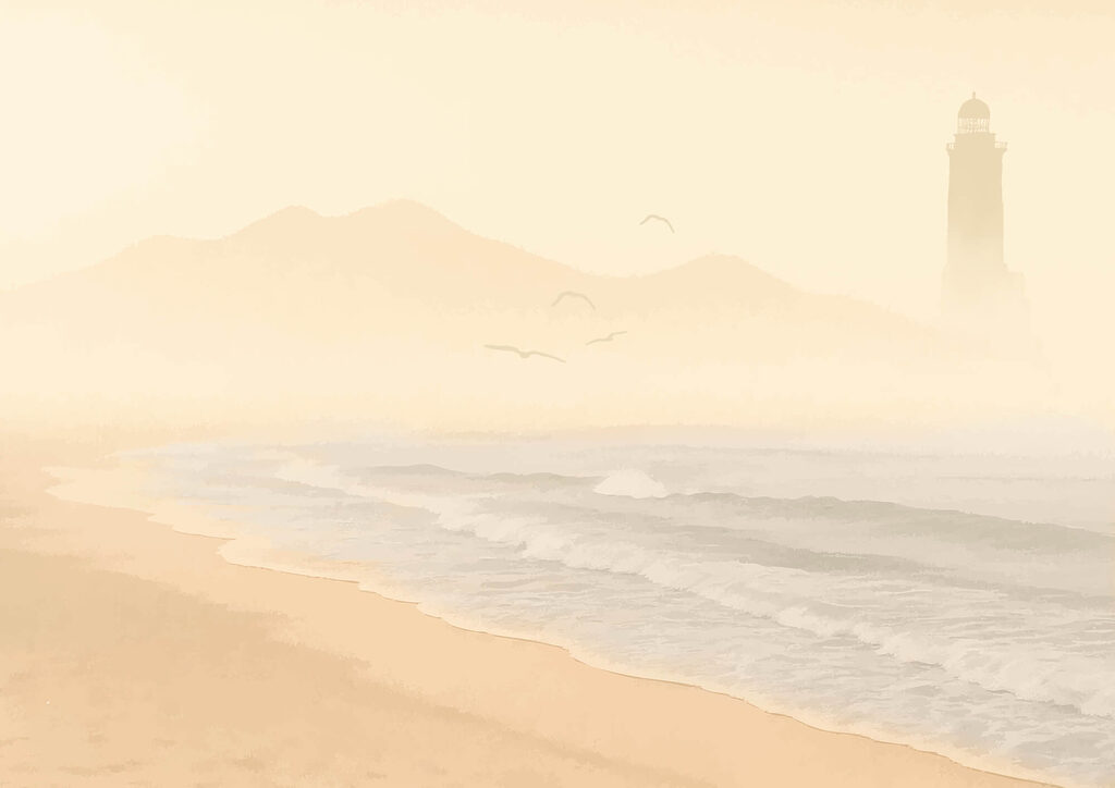 Phare et brume dorée — motif complet