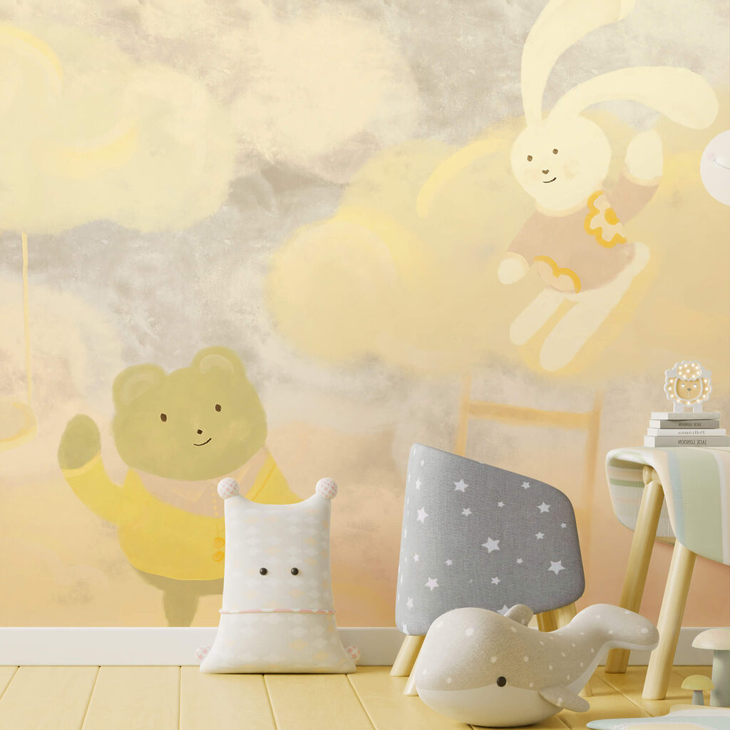 Animaux sur nuages jaunes — intérieur 1