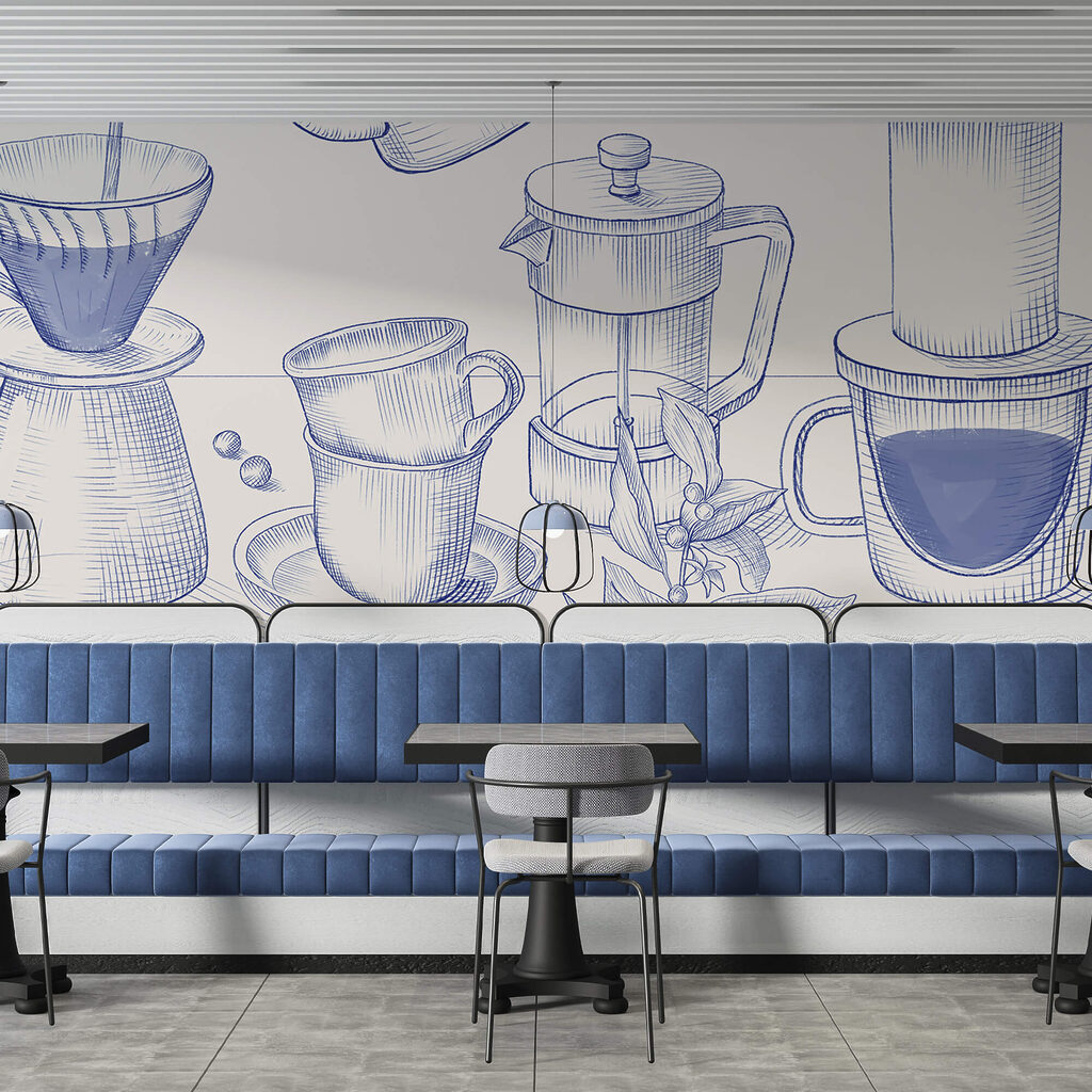 Rituel du café dessiné dans un intérieur