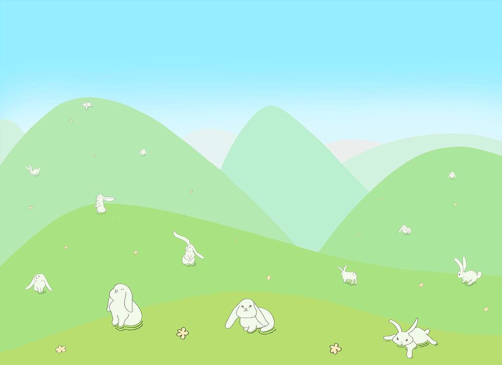 Lapereaux sur colline verte — motif complet