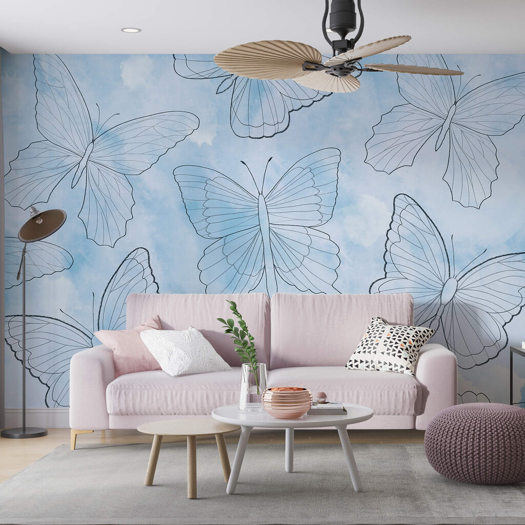 Papillons au trait fin dans un intérieur