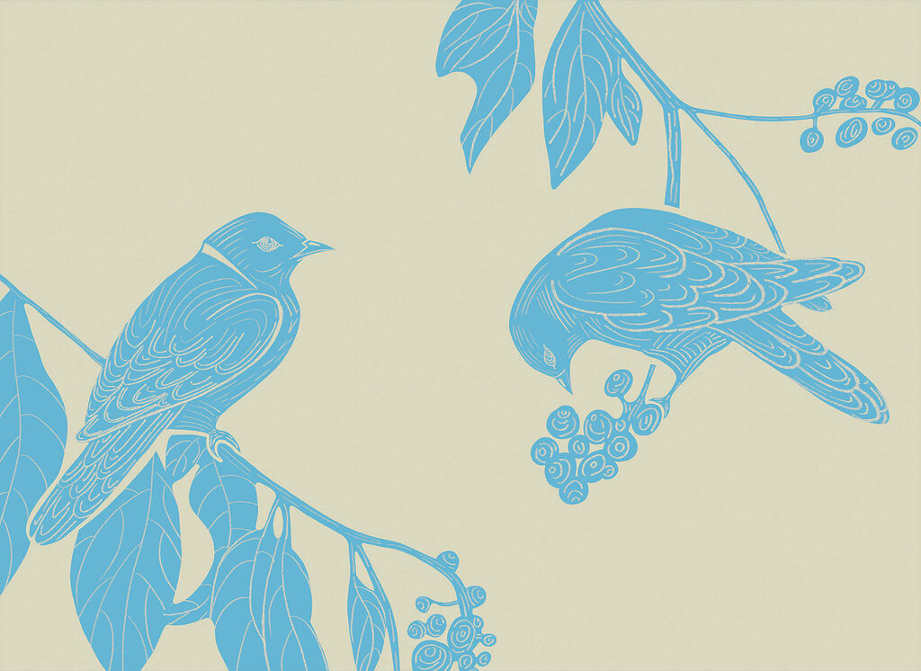 Oiseaux parmi les baies — motif complet