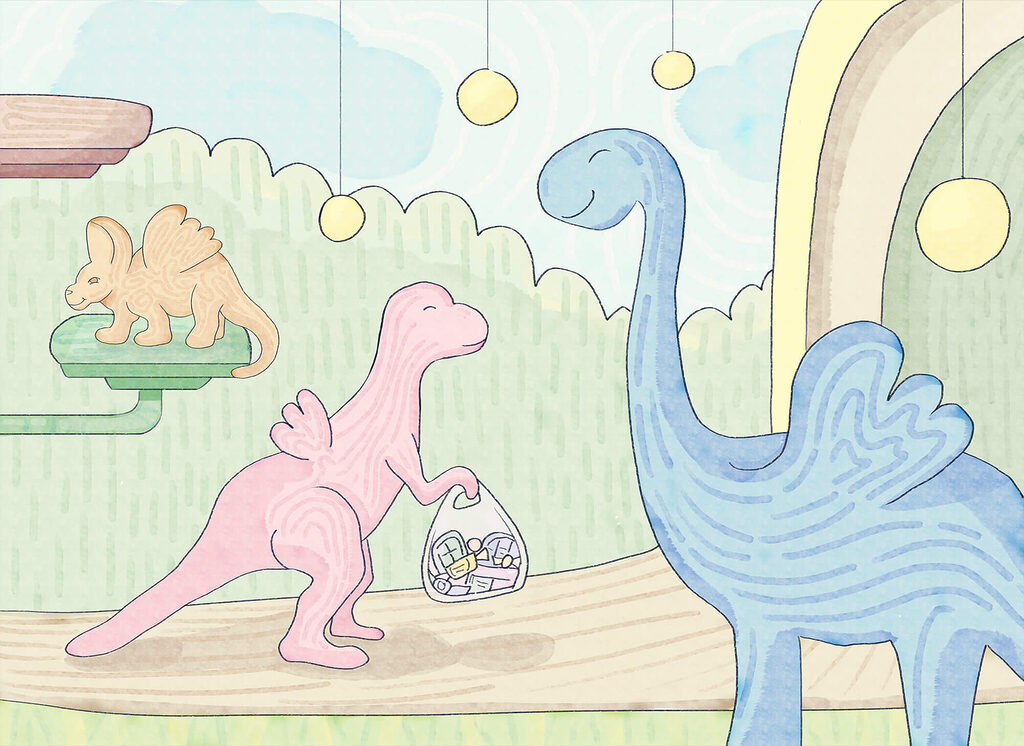 Dinosaures sous l’arc-en-ciel — motif complet
