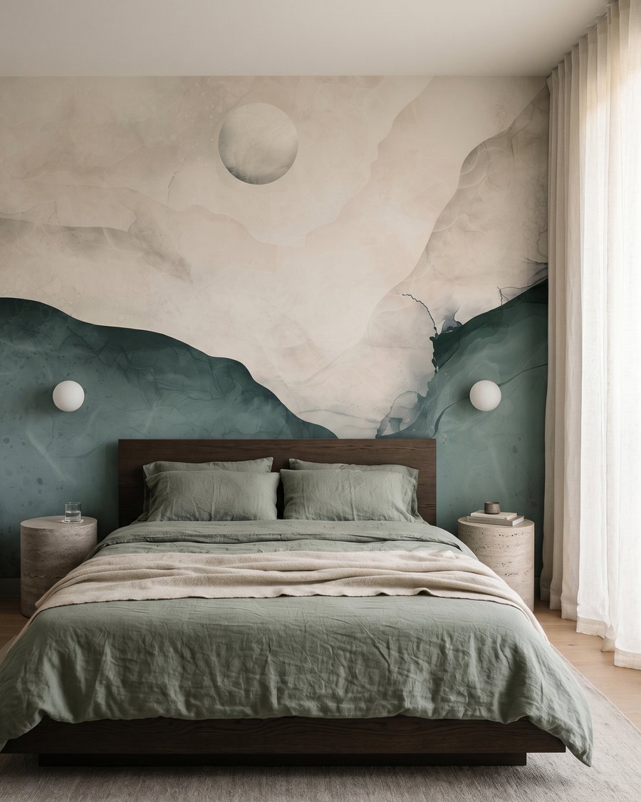 Lune sur monts ondoyants dans un intérieur