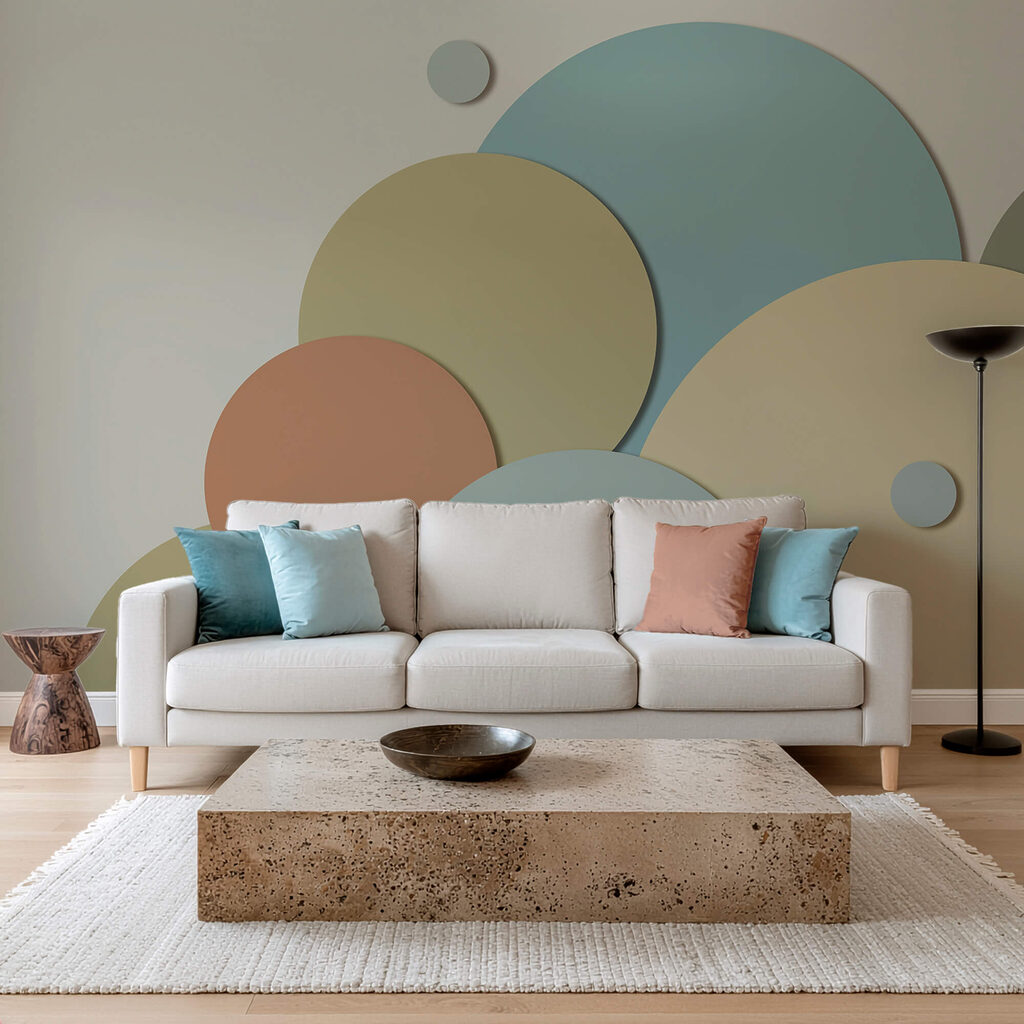 Cercles aux couleurs feutrées dans un intérieur
