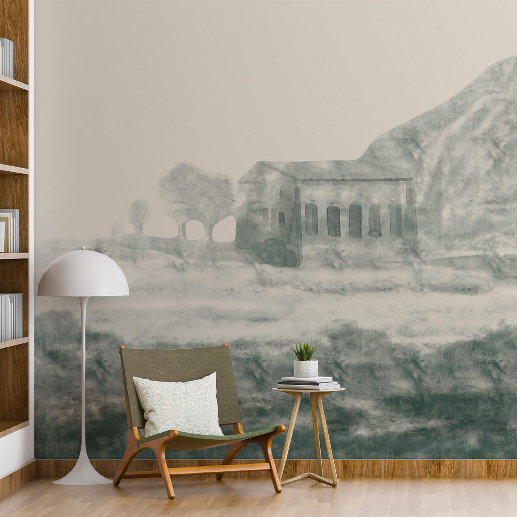 Temple dans le paysage dans un intérieur