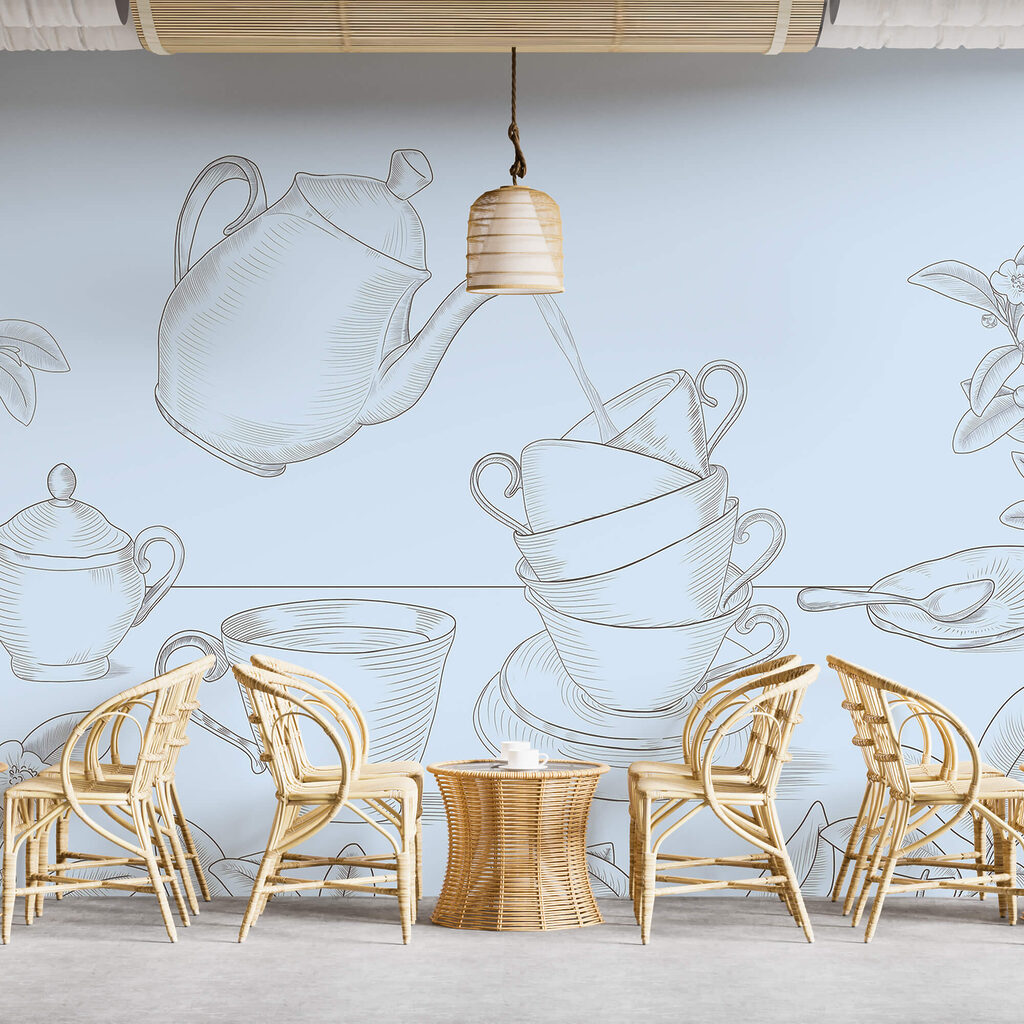 Théière et tasses empilées — intérieur 2