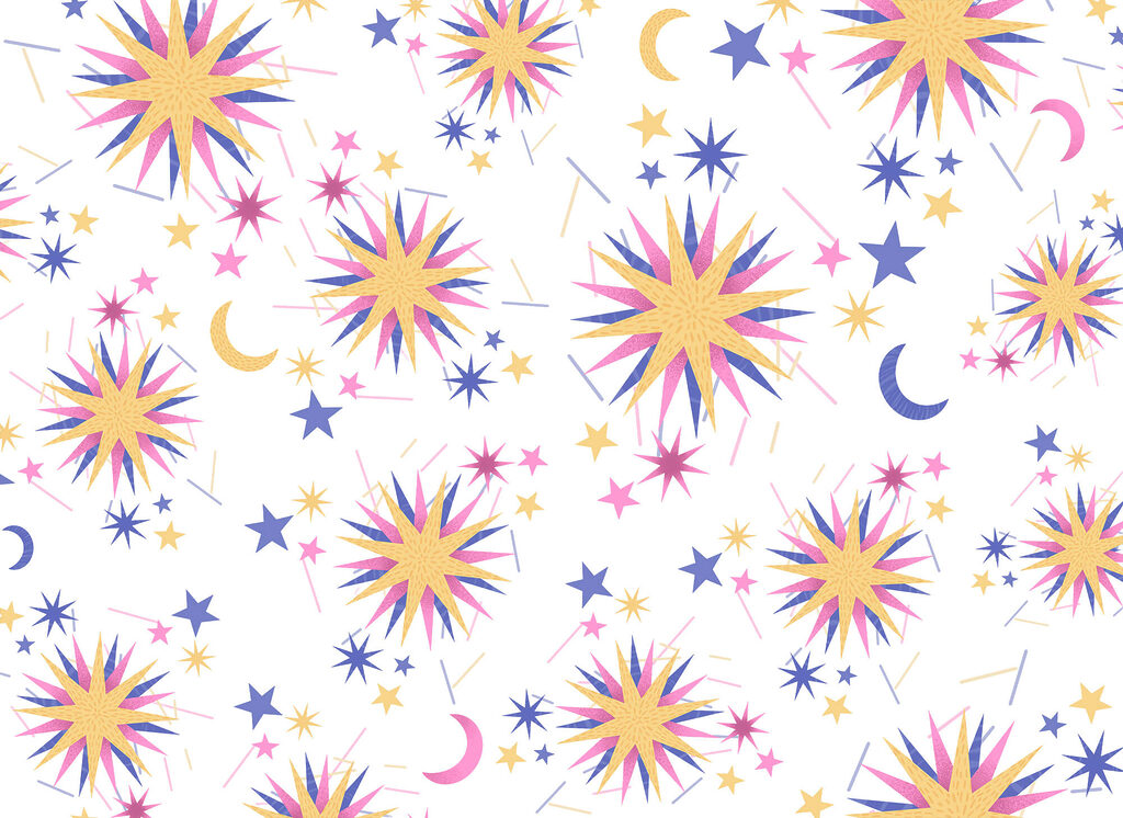 Étoiles et petites lunes — motif complet