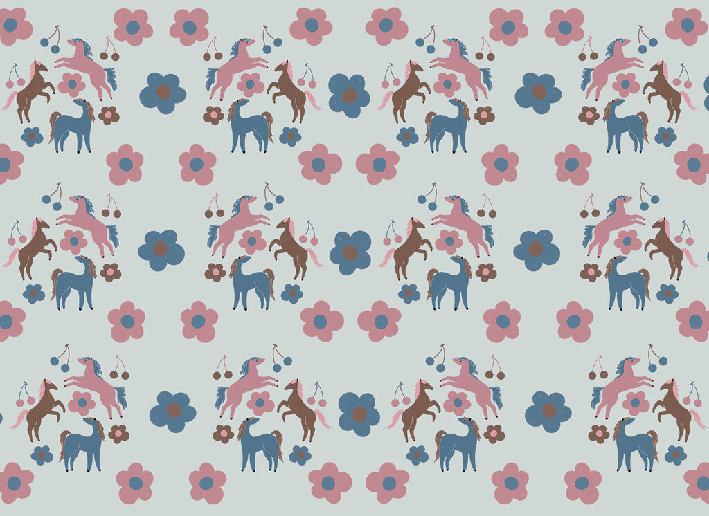 Petits chevaux et fleurs — motif complet