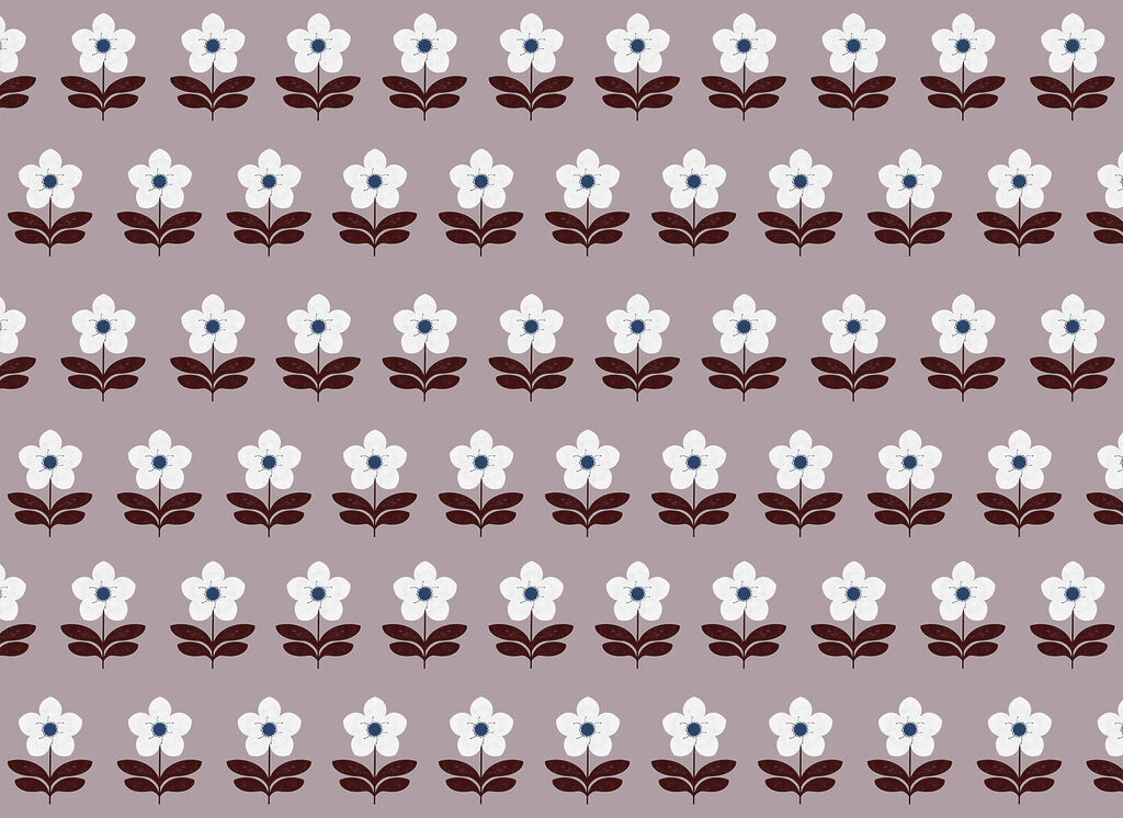 Fleurs blanches, feuilles brunes — motif complet