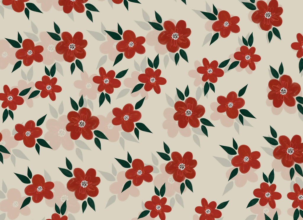 Fleurs rouges, feuilles vertes — motif complet