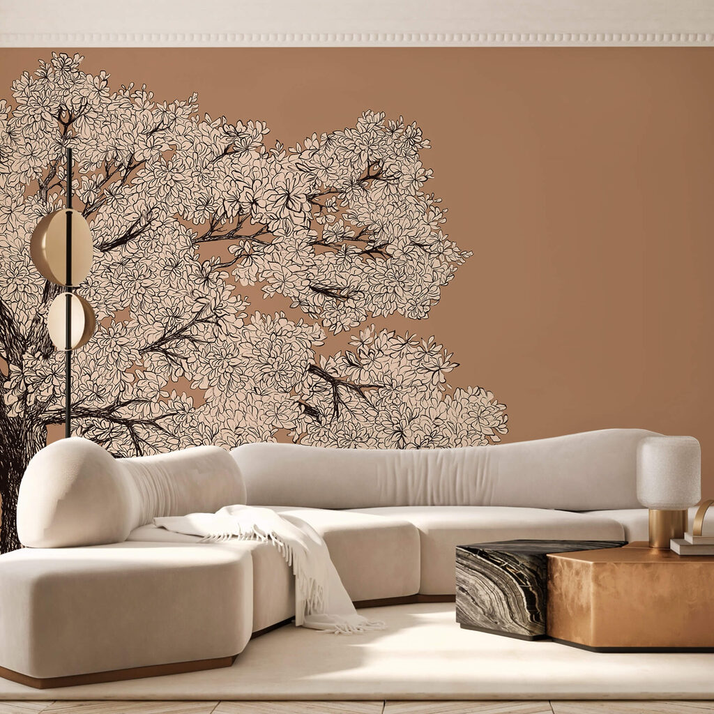 Large ramure fleurie dans un intérieur