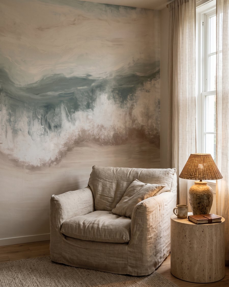 Vague verte sur sable dans un intérieur