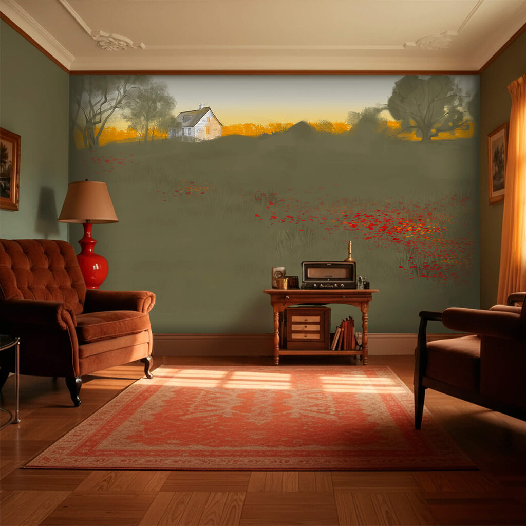 Champ fleuri et maison — intérieur 1