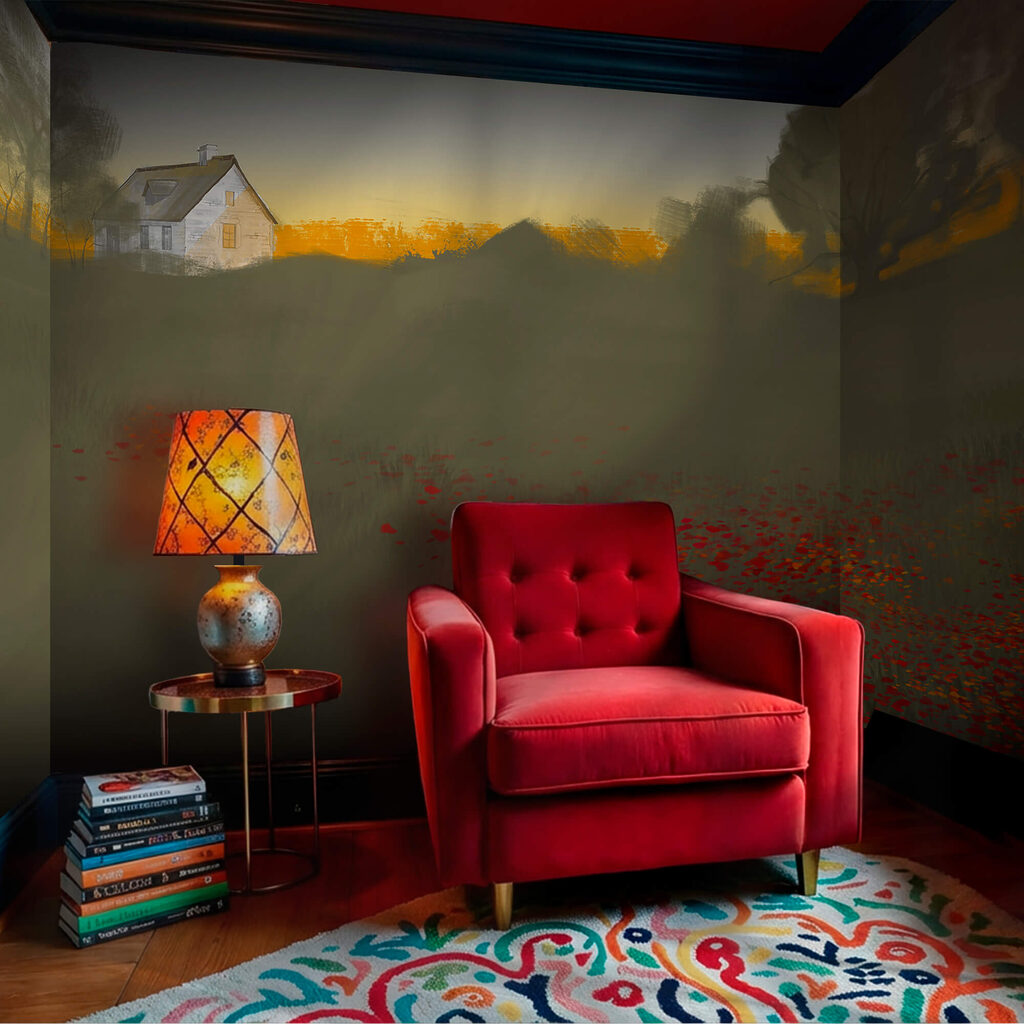 Champ fleuri et maison — intérieur 2