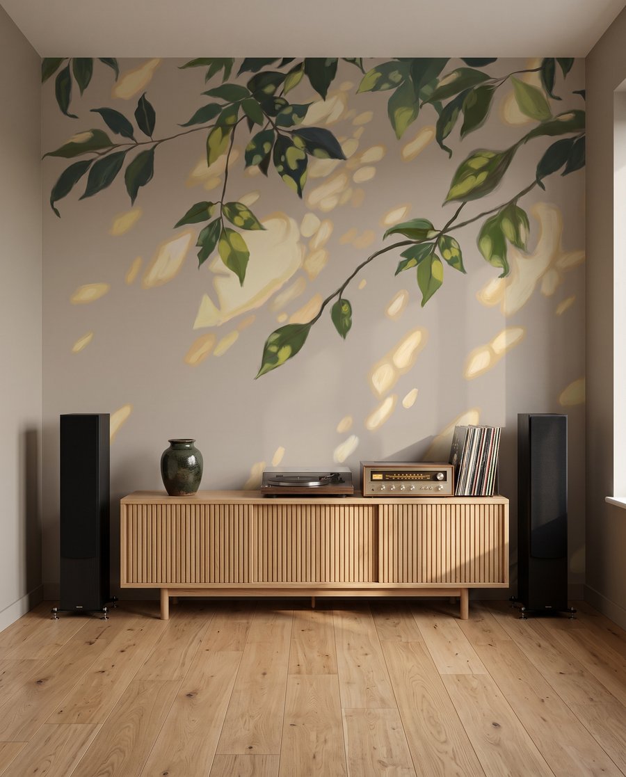 Soleil sous le feuillage dans un intérieur