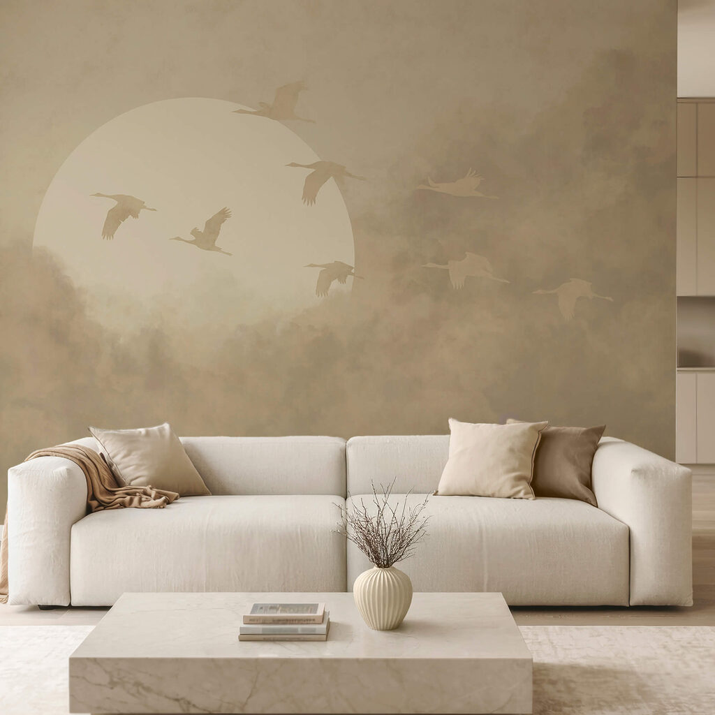 Soleil pâle et oiseaux dans un intérieur