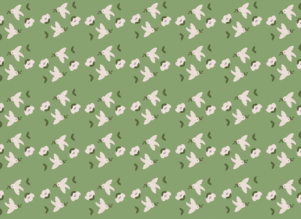 Oiseaux blancs sur vert — motif complet