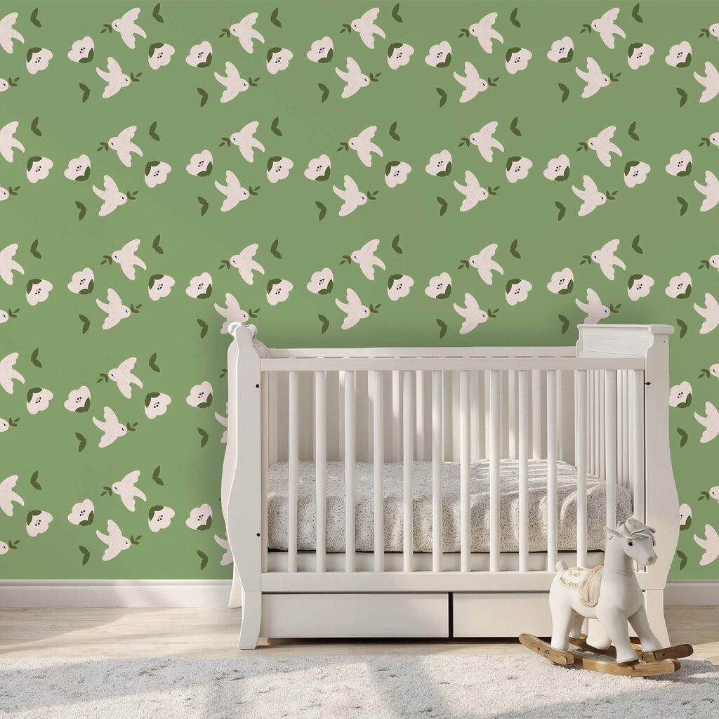 Oiseaux blancs sur vert — intérieur 2