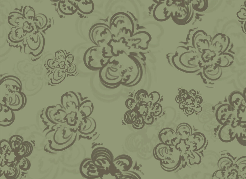 Fleurs dessinées sur vert — motif complet