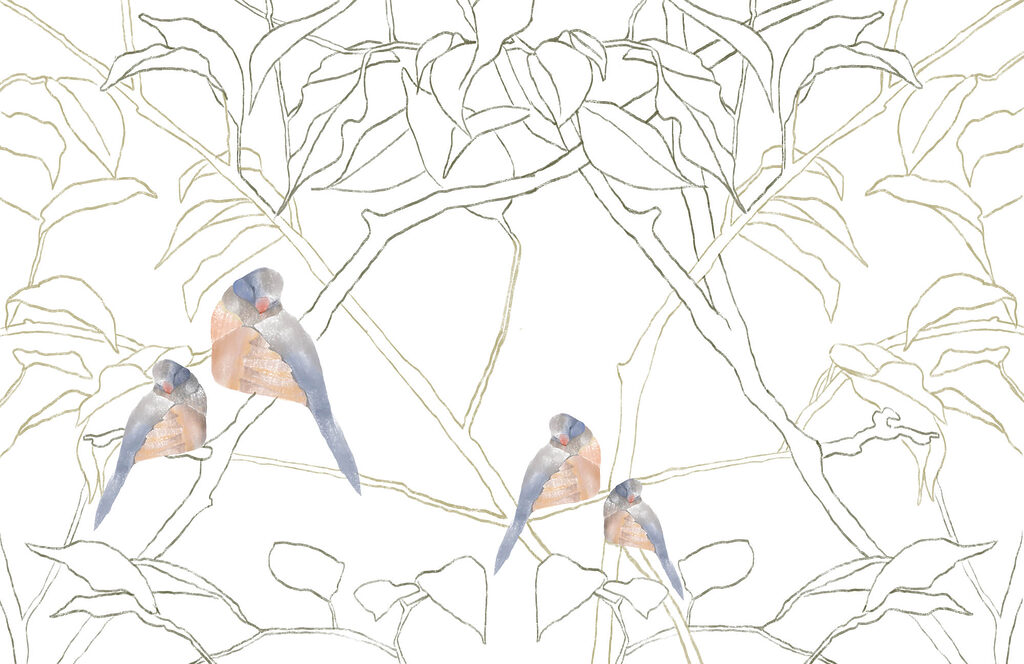 Oiseaux aux postures variées — motif complet